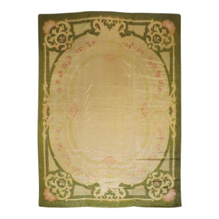 Antique Zabihi Collection Spanish Savonnerie Oversize Green Pink Rug - 11'7" x 15'1" For Sale