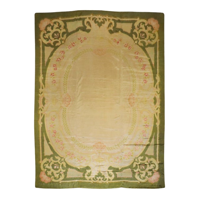 Antique Zabihi Collection Spanish Savonnerie Oversize Green Pink Rug - 11'7" x 15'1" For Sale