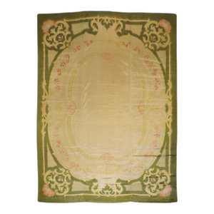 Antique Zabihi Collection Spanish Savonnerie Oversize Green Pink Rug