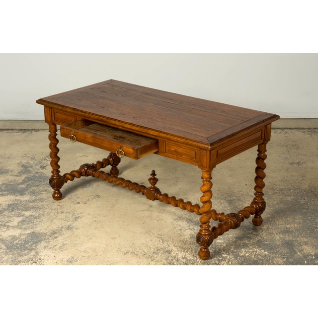 Brown Late 19th Century French Louis XIII Oak Writing Desk With Barley Twist Legs For Sale - Image 8 of 18