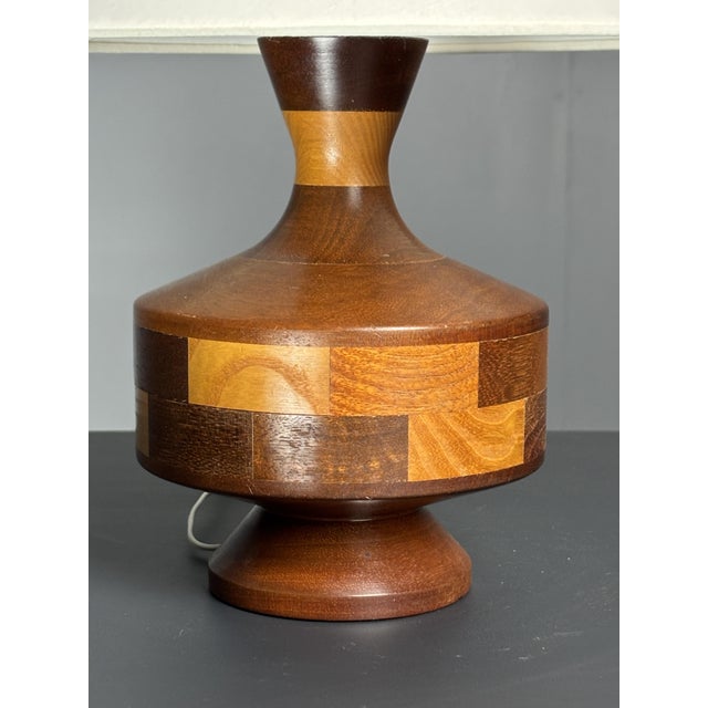 Mid-Century English Teak Table Lamp with Geometric Wood Inlay, 1955 For Sale - Image 9 of 13