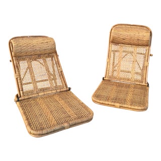 Vintage Rattan And Wicker Reclining Floor Chairs- A Pair For Sale