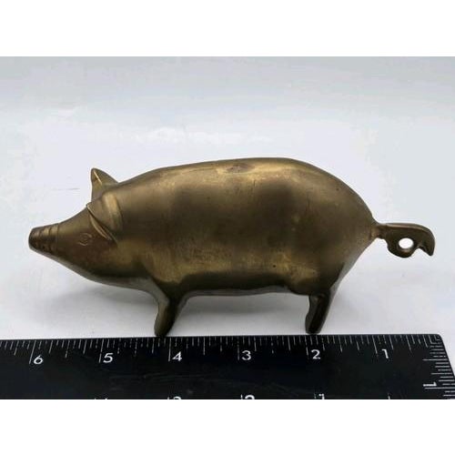 Vintage Contemporary Solid Brass Pig Figurine For Sale - Image 9 of 17