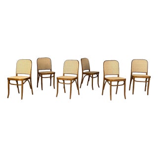 Italian Modern Beechwood and Vienna Straw Chairs, 1970s, Set of 6 For Sale
