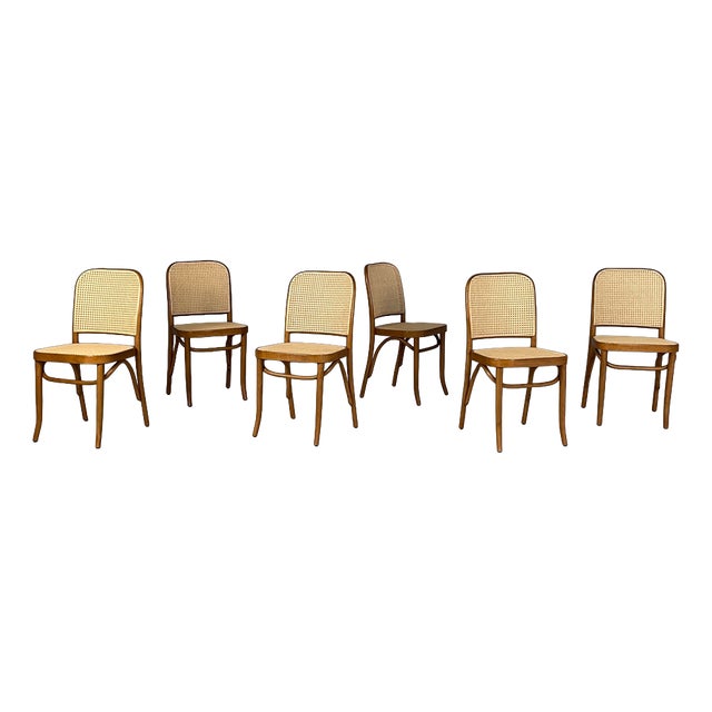 Italian Modern Beechwood and Vienna Straw Chairs, 1970s, Set of 6 For Sale