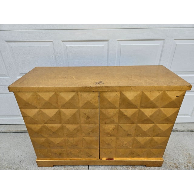 Mid-Century Modern Baker Furniture Barbara Barry Diamond Gold Leaf Cabinet Credenza For Sale - Image 3 of 15