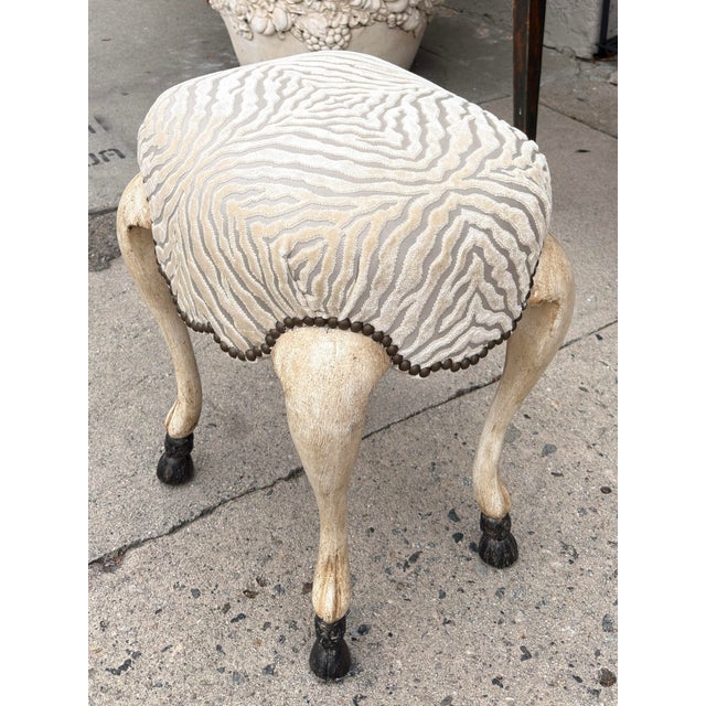 18th C Style Hoof Foot Taboret Footstool W Cut Velvet 1 of 2 Available For Sale In Los Angeles - Image 6 of 6