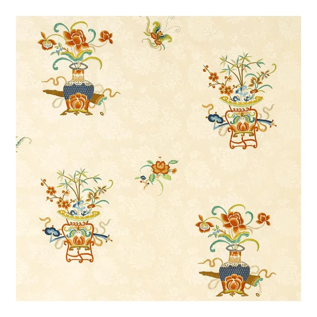 Sample - Schumacher Ming Embroidery Fabric in Multi-Color For Sale