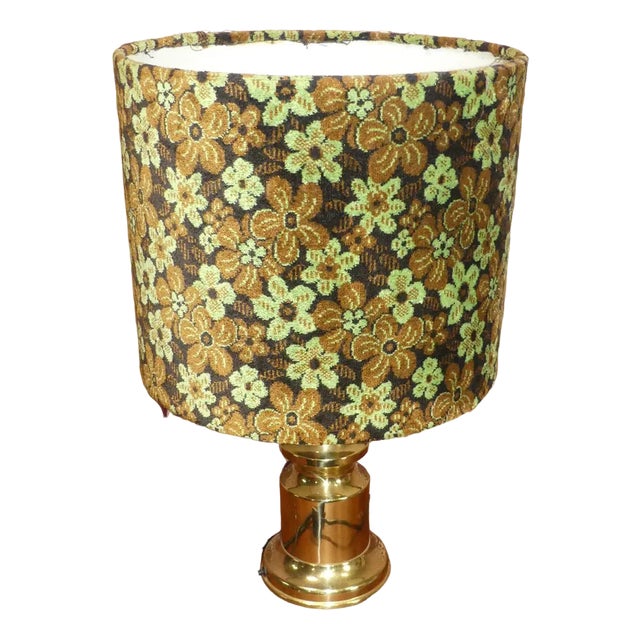 Table Lamp with Luminous Floral Shade in Green Brown, 1070s For Sale
