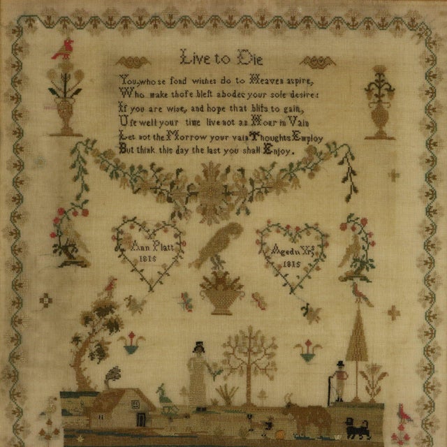 Georgian Sampler, 1815, by Ann Platt. The sampler is worked in silk threads on a linen ground, mainly in cross stitch....