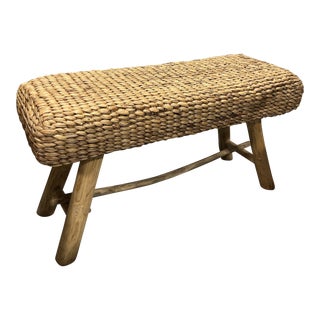 Rustic Water Hyacinth Covered Teak Wood Branch Bench For Sale