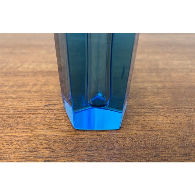 Vintage Blue Art Glass Block Vase, 1970s For Sale - Image 5 of 18