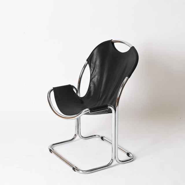 Bauhaus Black Leather and Chrome Cantilever Chair by Giandomenico Belotti, Italy, 1960s For Sale - Image 11 of 13