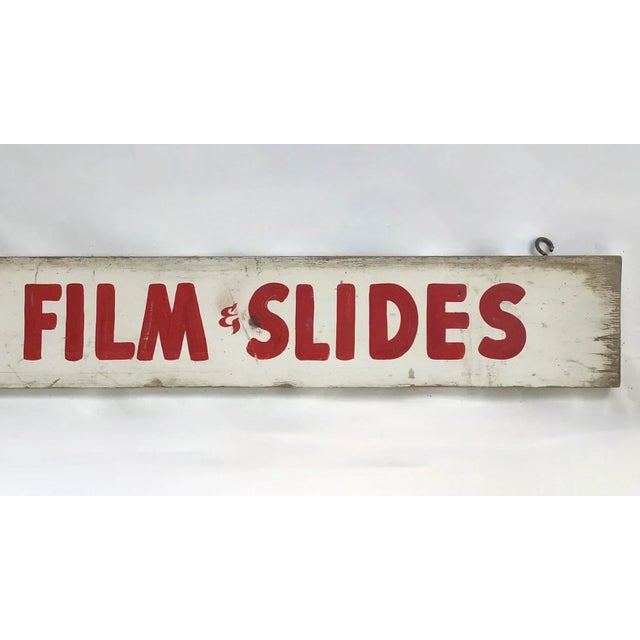 Vintage Wood Red, White & Blue Movies/Film/Slides Sign For Sale - Image 6 of 7