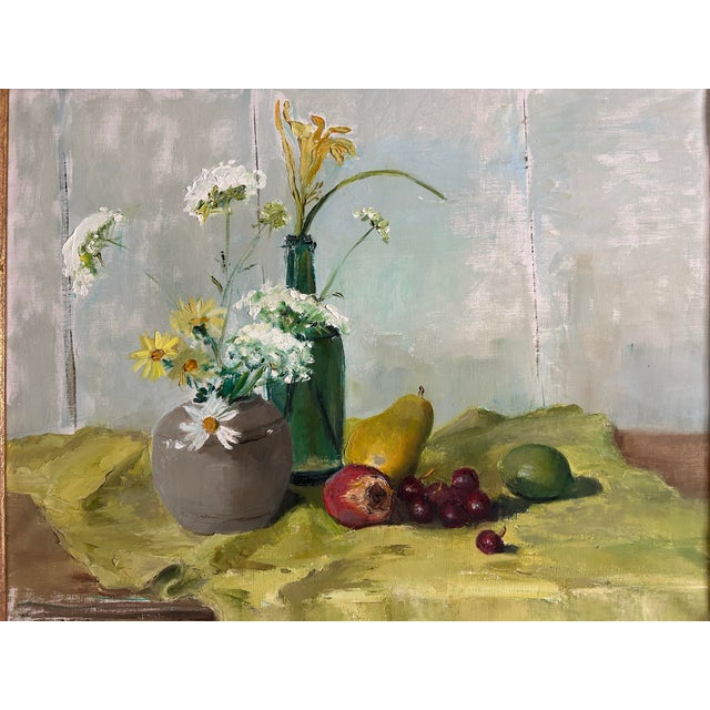 Impressionist Vintage 1970’s Impressionist Framed Still Life Oil Painting With Flowers and Fruit For Sale - Image 3 of 8