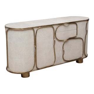 Buffet in Cream Shagreen With Bronze Patina Brass Detail by R&y Augousti For Sale