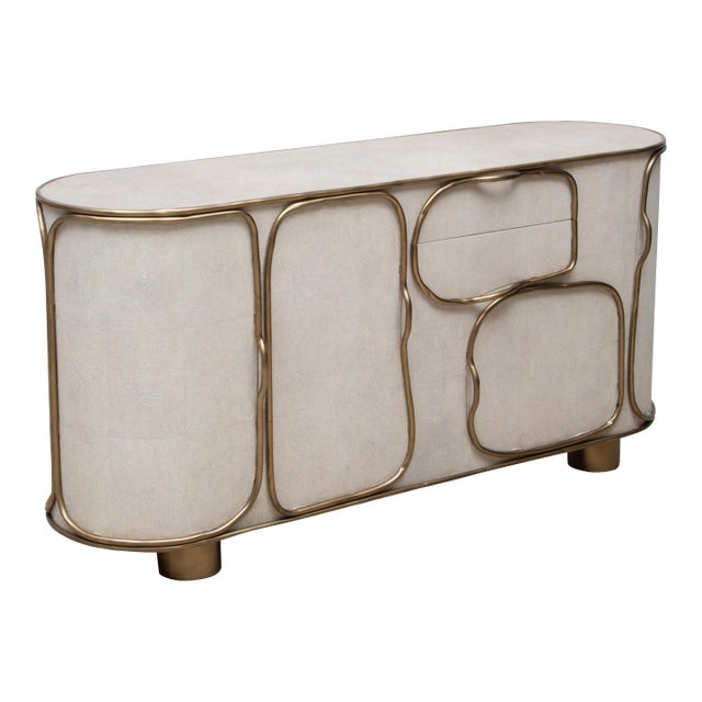 Buffet in Cream Shagreen With Bronze Patina Brass Detail by R&y Augousti For Sale