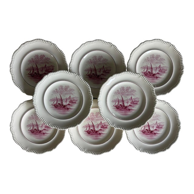 Vintage Copeland Spode Pink Transferware Dinner Plates - Set of 8 For Sale
