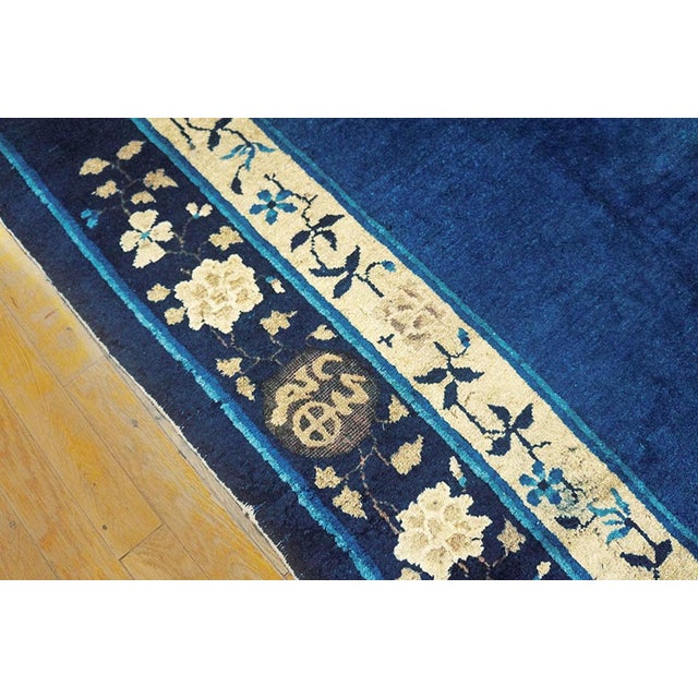 Floral Antique Late 19th Century Scenic Medallion Blue Field Chinese Peking Rug For Sale - Image 4 of 6