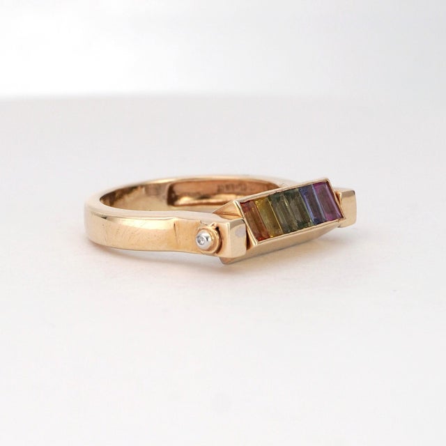 Twistable 14k Yellow Gold Diamond Multi Sapphire Ring 0.27 Carats Size 6.75 For Sale - Image 18 of 18
