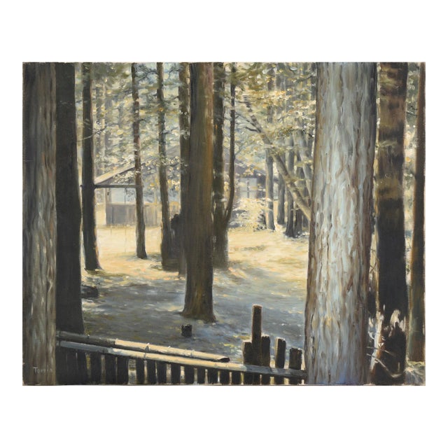 Cabin in the Forest, Landscape With Trees by Tomio Teraura For Sale
