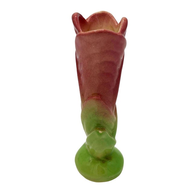 Mid-Century Modern 1950s Mid Century Calla Lilly Pink Green Bud Vase by Shawee Pottery For Sale - Image 3 of 6