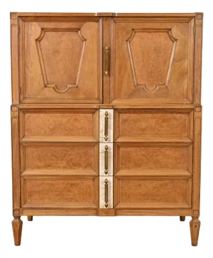Romweber Mid-Century Hollywood Regency Burl Wood and Travertine Gentleman's Chest, Circa 1960s