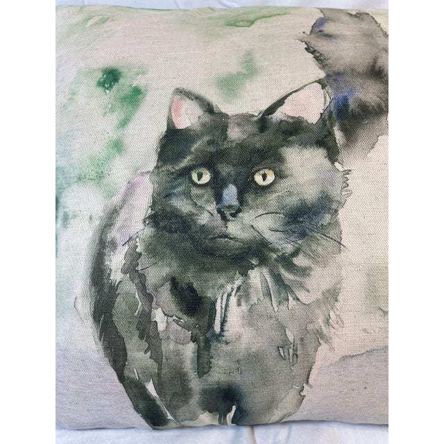 Figurative 16" Square Pillow Decorated With a Cuddly Black Cat Portrait - Made in the U K For Sale - Image 3 of 9