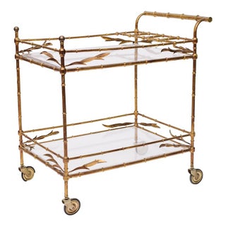 Gold Leaf Bar Cart With Laurel Leaves For Sale