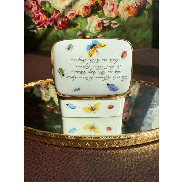 1970s Tiffany & Co. Le Tallec Private Stock French Limoges Vintage Porcelain Jewelry/ Trinket Box, Hand Painted Butterflies and Bugs Decoration For Sale In Los Angeles - Image 6 of 10