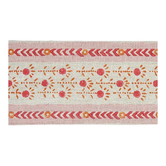Sample - Schumacher Pica Bella Hand Blocked Tape in Pink & Orange For Sale