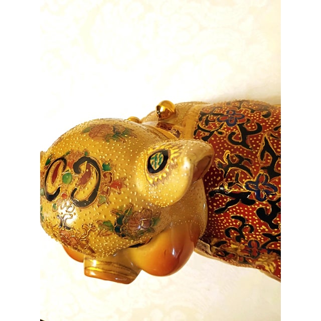 Beige Chinoiserie Large Porcelain Pig Statement Piece Imari Brocade Statue Hollywood Regency Home Decor For Sale - Image 8 of 10