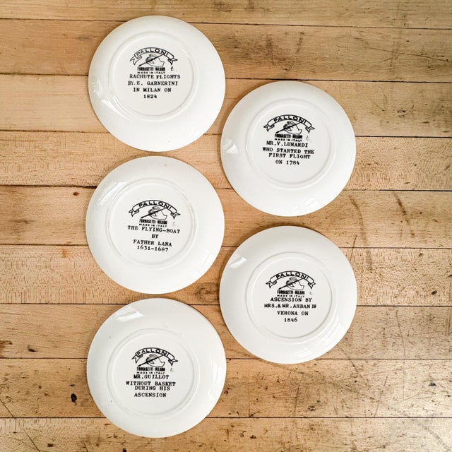 White Fornasetti "Palloni" Themed Ceramic Hot Air Balloon Coasters Set of 5 For Sale - Image 8 of 13