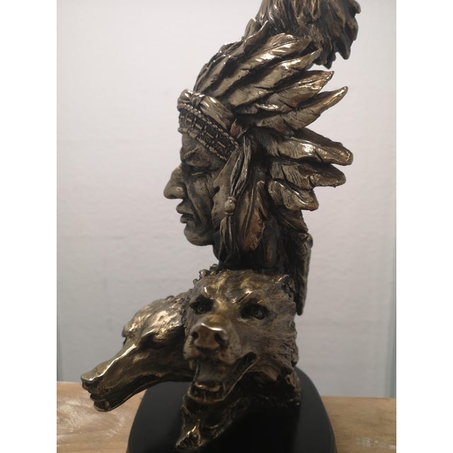 Indian Chief Statue in Brass & Wood, 1970s For Sale - Image 16 of 18