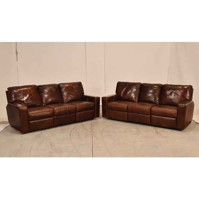 Contemporary Soft Line Pair of 'Energia' Leather Power Reclining Sofas For Sale - Image 3 of 18