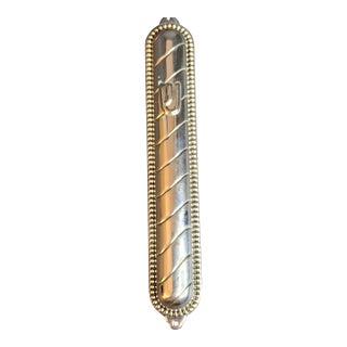 Vintage Masorett Israel Sterling Silver 925 Mezuzah Case Diagonal Ribbed Beaded For Sale
