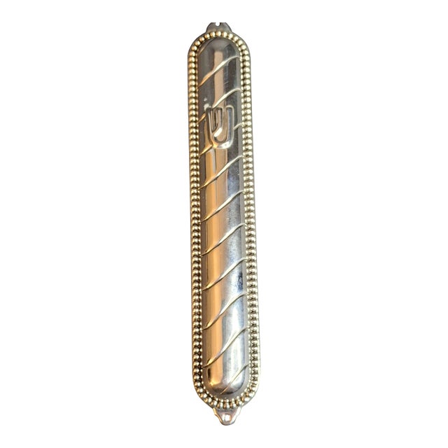 Vintage Masorett Israel Sterling Silver 925 Mezuzah Case Diagonal Ribbed Beaded For Sale