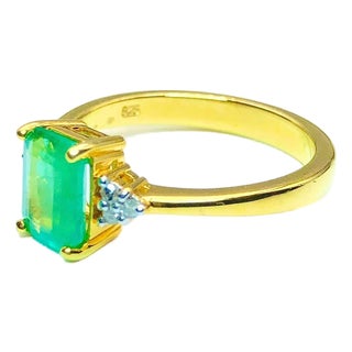 Bochic "Capri" Natural Emerald & Diamonds Vintage Retro Ring Set In 18K &Silver For Sale