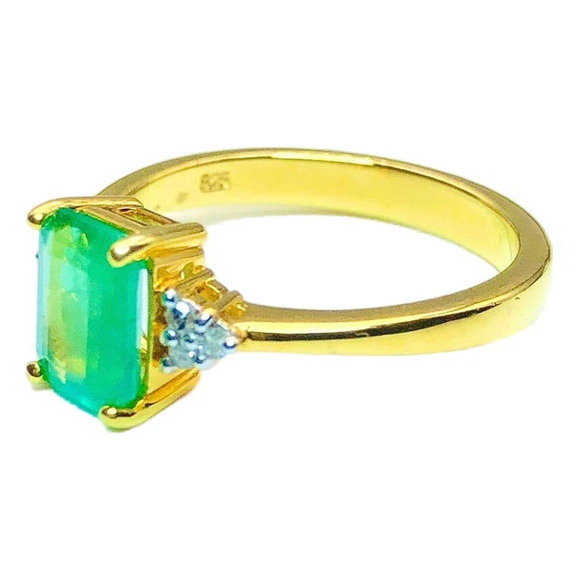 Bochic "Capri" Natural Emerald & Diamonds Vintage Retro Ring Set In 18K &Silver For Sale