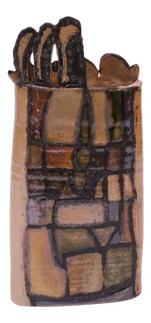 1976 Studio Stoneware Abstract Vase Signed Pollack