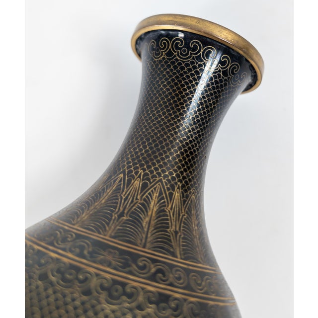Metal Early 20th Century Chinese Black and Gilt Copper or Bronze Cloisonne Enamel Vase For Sale - Image 7 of 10