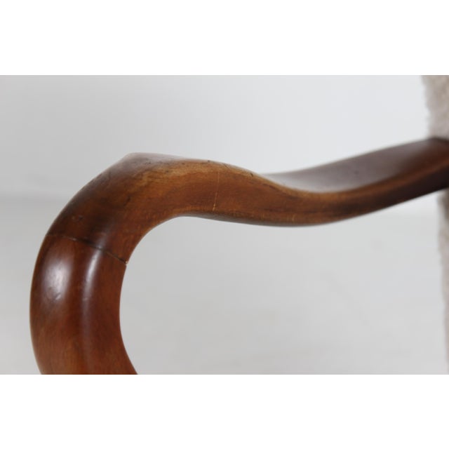 Wood Danish Art Deco Lounge Chair in Beech and Sheepskin in the style of Viggo Boesen for Fritz Hansen, 1940s For Sale - Image 7 of 18