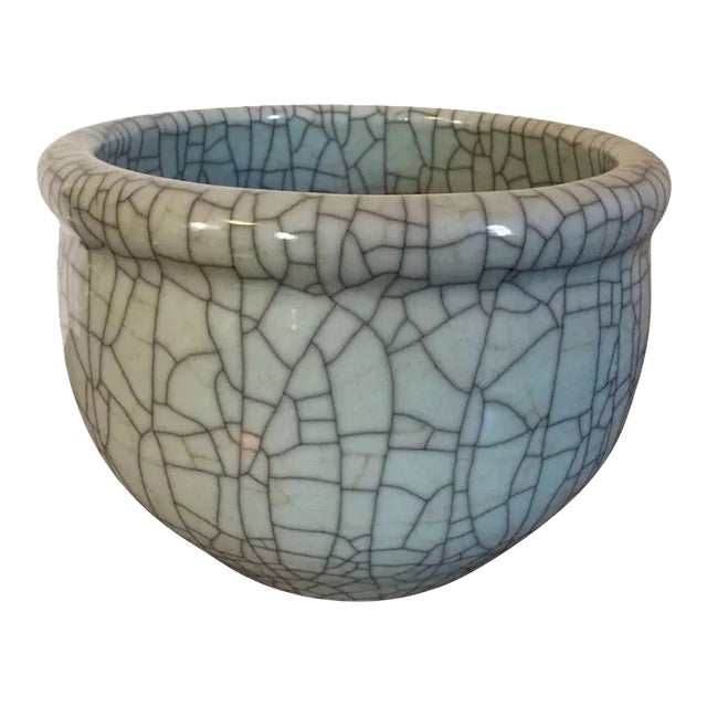 Vintage Chinese Crackle Glaze Celadon Porcelain Cachepot For Sale