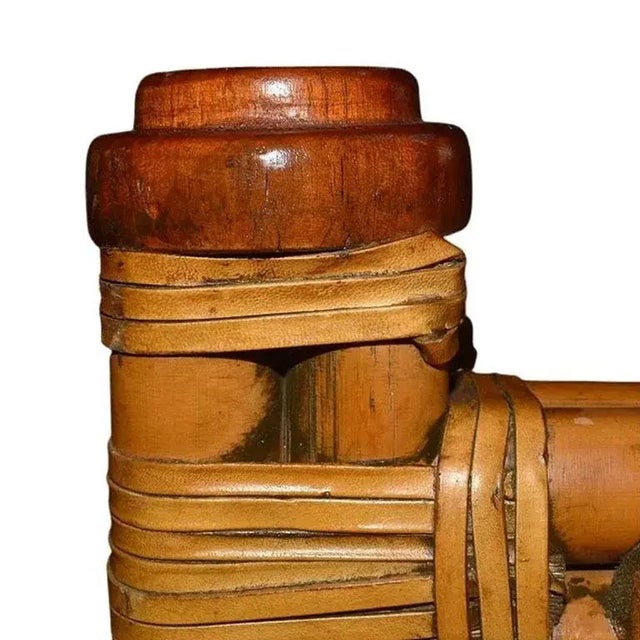 Square Mid Century Bamboo and Rattan X Base Coffee Table With Round Glass Top For Sale - Image 10 of 11