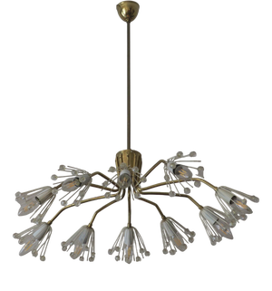 Vintage Austrian Elliptical Brass and Glass Chandelier, 1950s