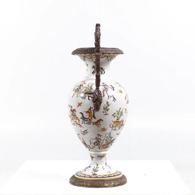 Late 20th Century Ornate Bronze and Ceramic White Vase For Sale - Image 5 of 8