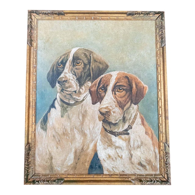 20th Century American Oil on Wood Panel Painting of Two Pointer Hunting Dogs For Sale