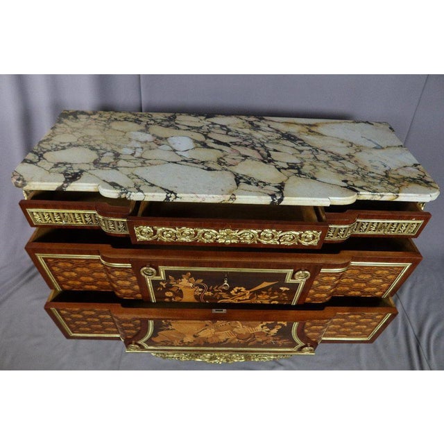 Wood Marquetry Dresser After Riesener, 20th Century For Sale - Image 7 of 13