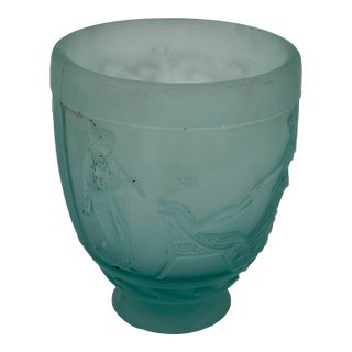 Antique Georges De Feure Signed Glass Vase - Aquamarine Frosted Color For Sale