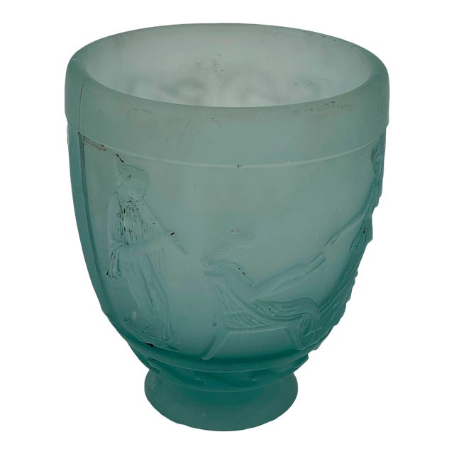 Antique Georges De Feure Signed Glass Vase - Aquamarine Frosted Color For Sale